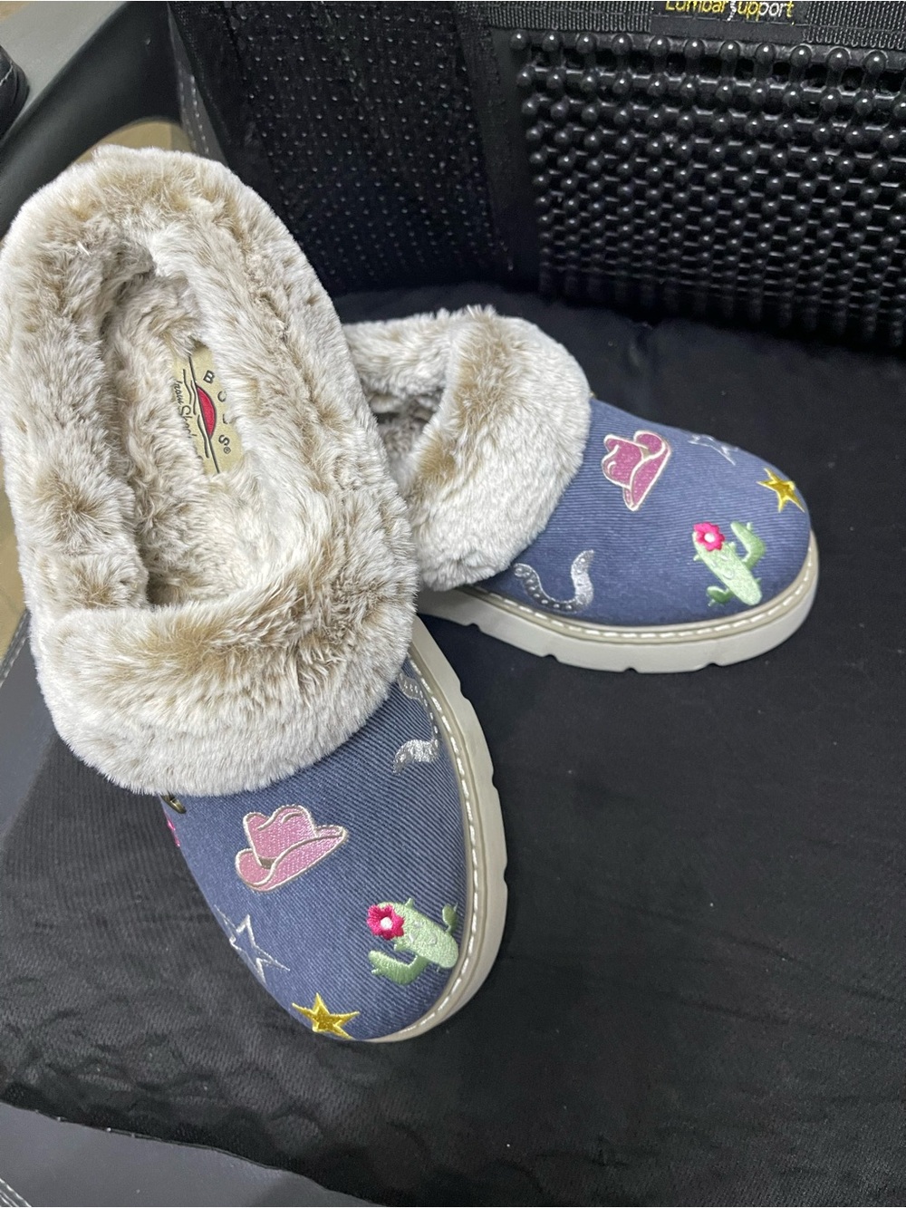 BOBS from Skechers Navy Embroidered Faux-Fur Lined Clog Mules